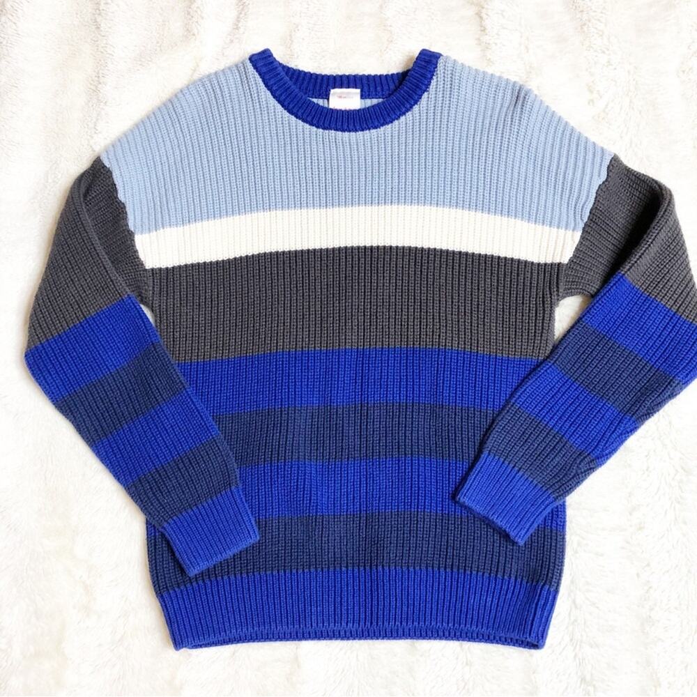 Hanna Andersson blue gray white striped sweater size 130 or US 8